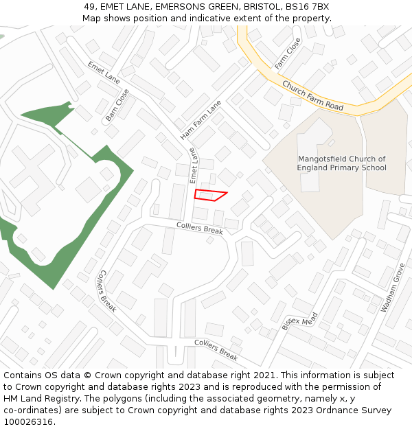 49, EMET LANE, EMERSONS GREEN, BRISTOL, BS16 7BX: Location map and indicative extent of plot