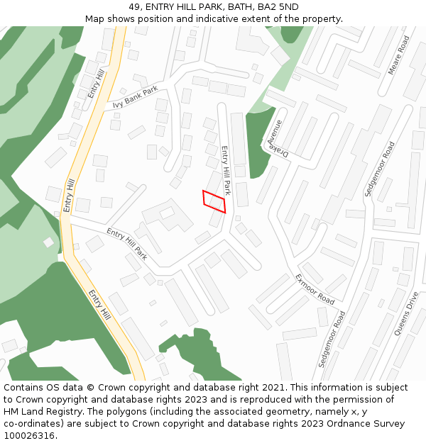 49, ENTRY HILL PARK, BATH, BA2 5ND: Location map and indicative extent of plot