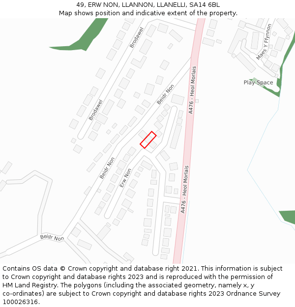 49, ERW NON, LLANNON, LLANELLI, SA14 6BL: Location map and indicative extent of plot