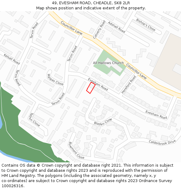 49, EVESHAM ROAD, CHEADLE, SK8 2LR: Location map and indicative extent of plot