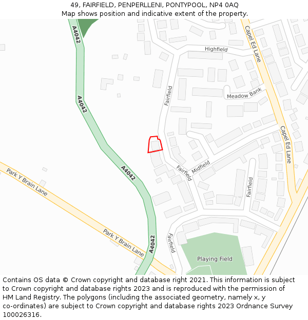 49, FAIRFIELD, PENPERLLENI, PONTYPOOL, NP4 0AQ: Location map and indicative extent of plot