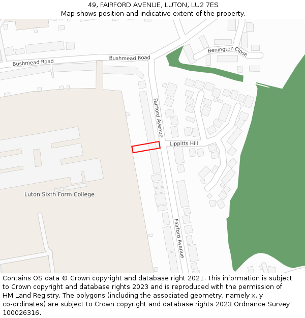 49, FAIRFORD AVENUE, LUTON, LU2 7ES: Location map and indicative extent of plot