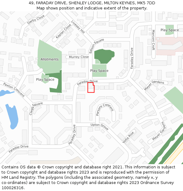 49, FARADAY DRIVE, SHENLEY LODGE, MILTON KEYNES, MK5 7DD: Location map and indicative extent of plot