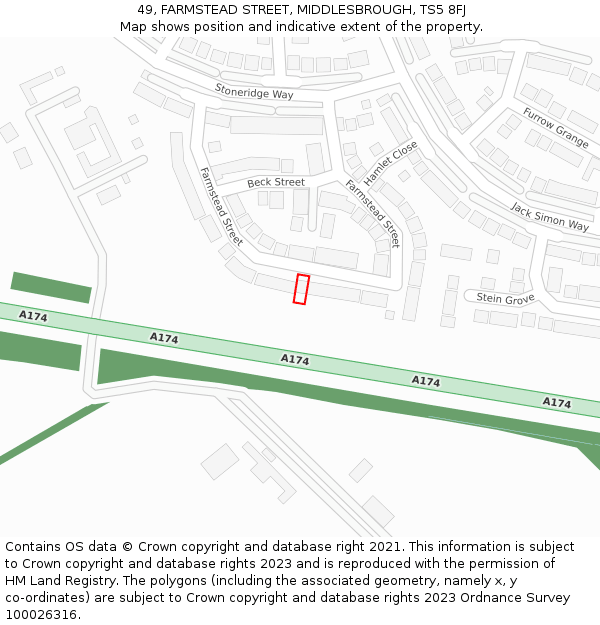 49, FARMSTEAD STREET, MIDDLESBROUGH, TS5 8FJ: Location map and indicative extent of plot