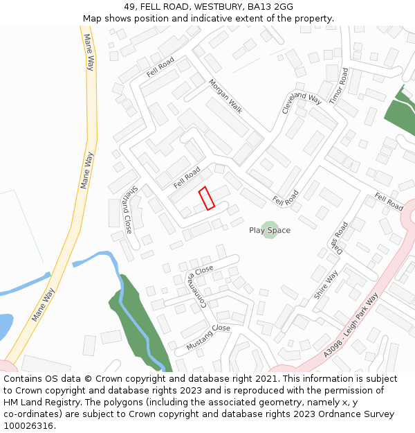 49, FELL ROAD, WESTBURY, BA13 2GG: Location map and indicative extent of plot