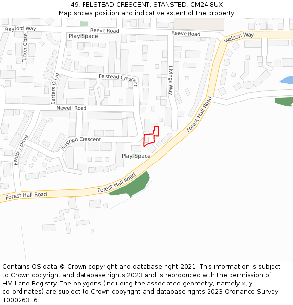 49, FELSTEAD CRESCENT, STANSTED, CM24 8UX: Location map and indicative extent of plot