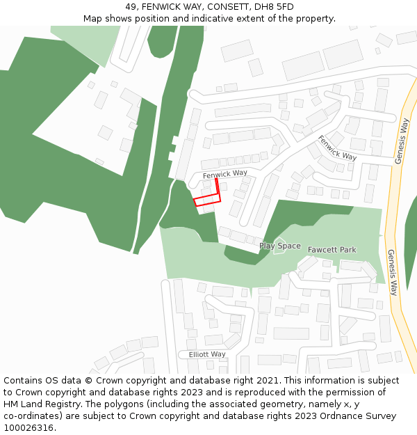 49, FENWICK WAY, CONSETT, DH8 5FD: Location map and indicative extent of plot