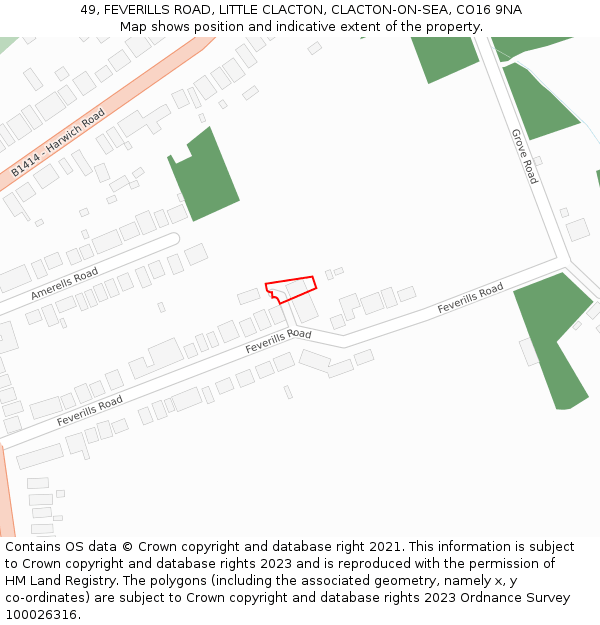 49, FEVERILLS ROAD, LITTLE CLACTON, CLACTON-ON-SEA, CO16 9NA: Location map and indicative extent of plot