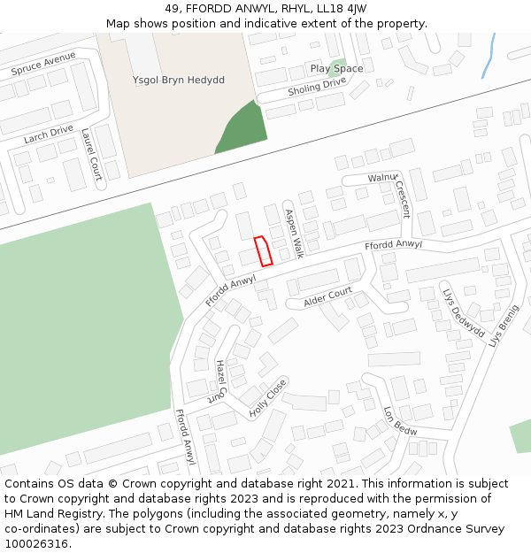 49, FFORDD ANWYL, RHYL, LL18 4JW: Location map and indicative extent of plot