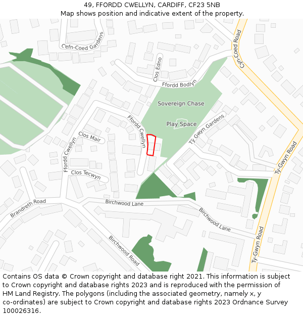 49, FFORDD CWELLYN, CARDIFF, CF23 5NB: Location map and indicative extent of plot