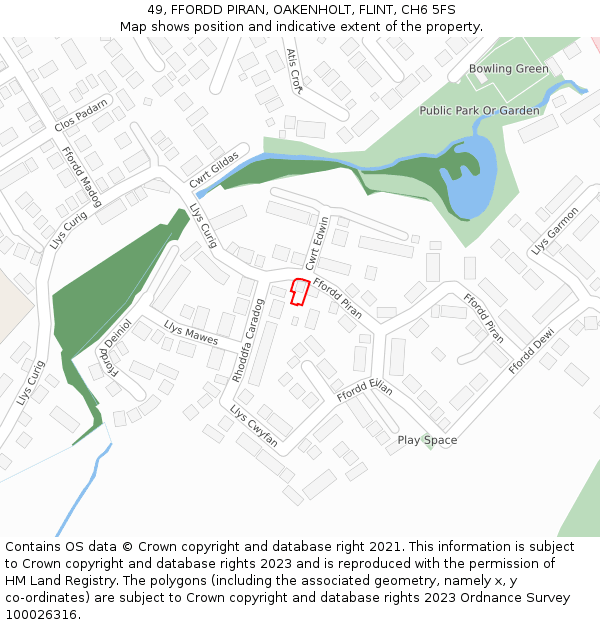 49, FFORDD PIRAN, OAKENHOLT, FLINT, CH6 5FS: Location map and indicative extent of plot