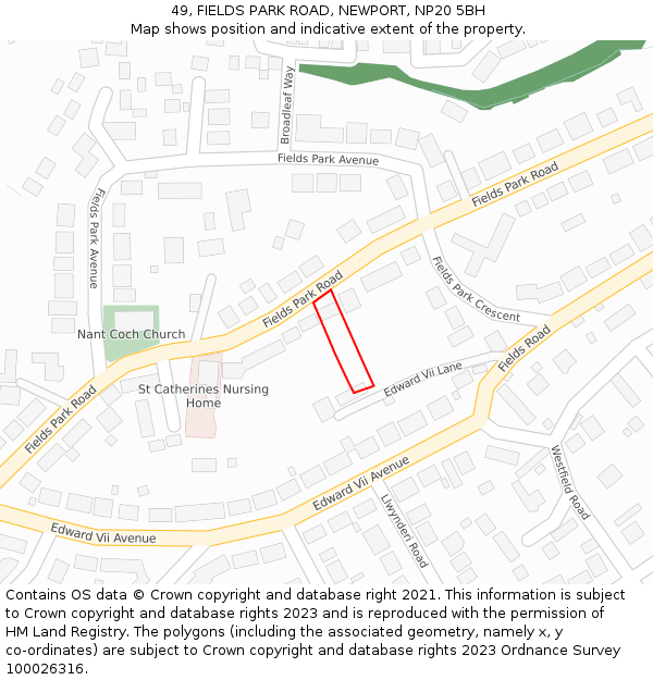 49, FIELDS PARK ROAD, NEWPORT, NP20 5BH: Location map and indicative extent of plot
