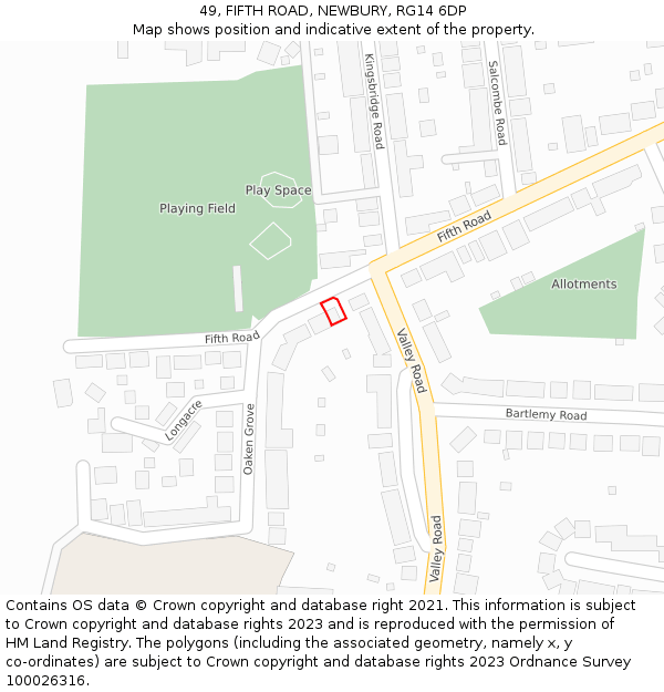 49, FIFTH ROAD, NEWBURY, RG14 6DP: Location map and indicative extent of plot