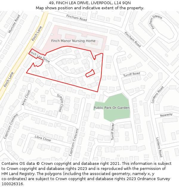 49, FINCH LEA DRIVE, LIVERPOOL, L14 9QN: Location map and indicative extent of plot