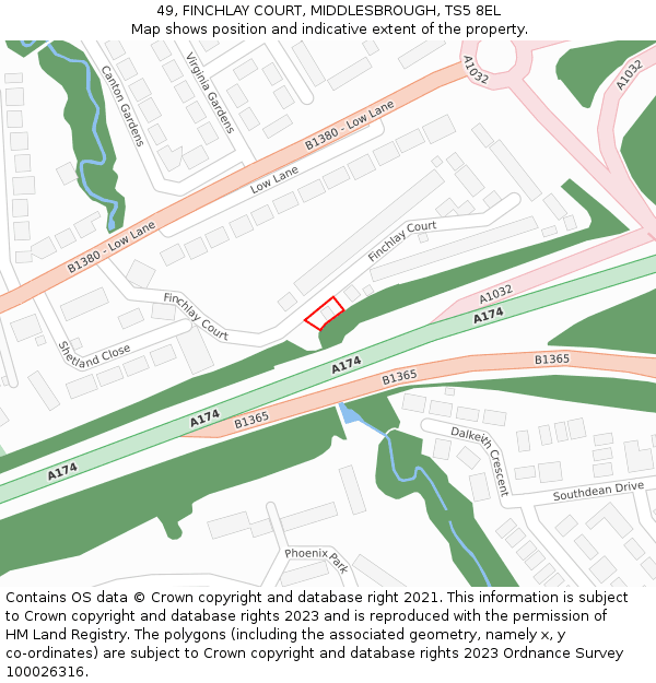 49, FINCHLAY COURT, MIDDLESBROUGH, TS5 8EL: Location map and indicative extent of plot