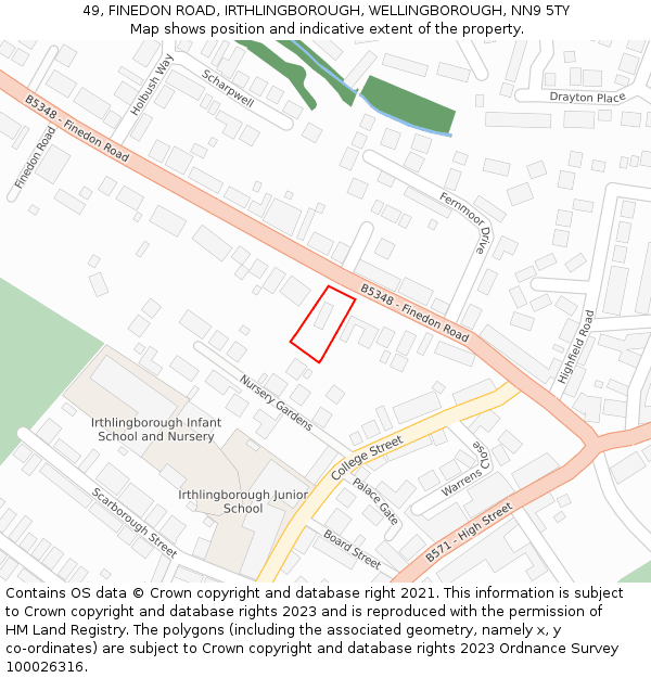 49, FINEDON ROAD, IRTHLINGBOROUGH, WELLINGBOROUGH, NN9 5TY: Location map and indicative extent of plot