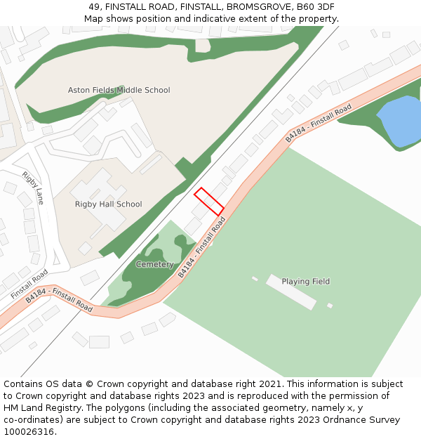 49, FINSTALL ROAD, FINSTALL, BROMSGROVE, B60 3DF: Location map and indicative extent of plot