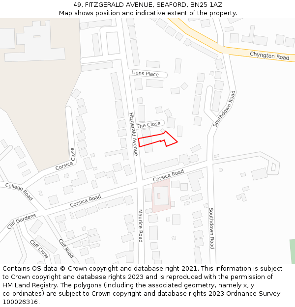 49, FITZGERALD AVENUE, SEAFORD, BN25 1AZ: Location map and indicative extent of plot