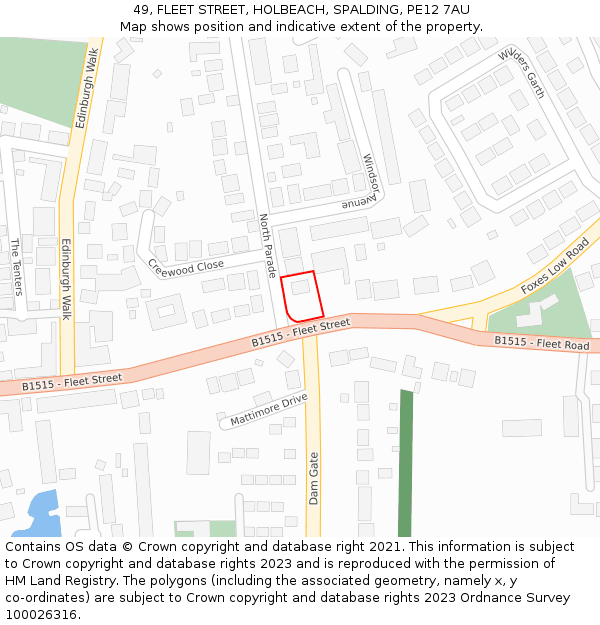 49, FLEET STREET, HOLBEACH, SPALDING, PE12 7AU: Location map and indicative extent of plot