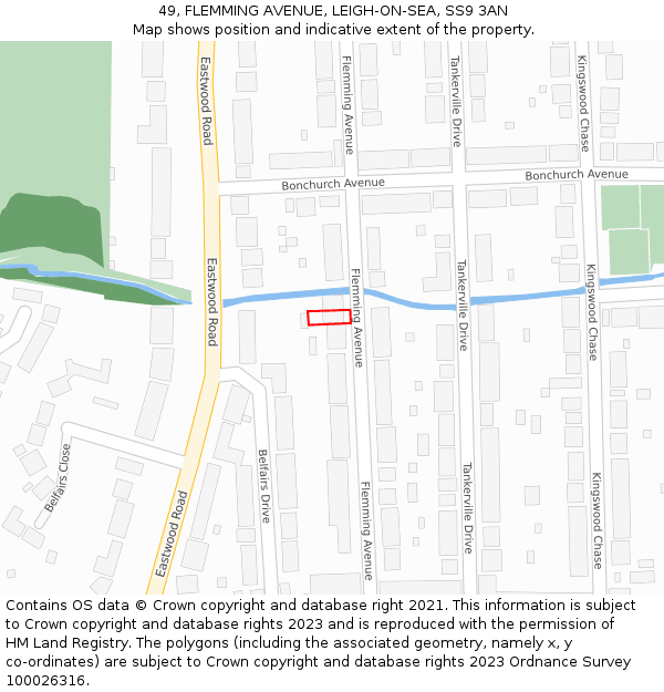 49, FLEMMING AVENUE, LEIGH-ON-SEA, SS9 3AN: Location map and indicative extent of plot