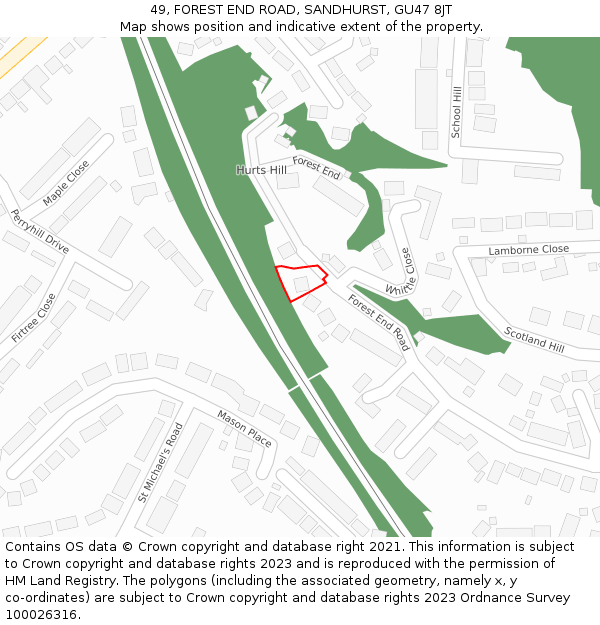 49, FOREST END ROAD, SANDHURST, GU47 8JT: Location map and indicative extent of plot