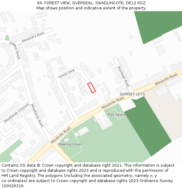 49, FOREST VIEW, OVERSEAL, SWADLINCOTE, DE12 6GZ: Location map and indicative extent of plot