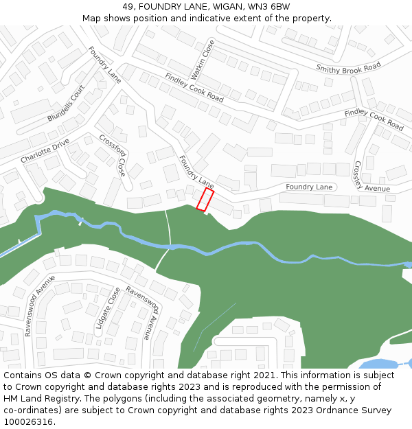 49, FOUNDRY LANE, WIGAN, WN3 6BW: Location map and indicative extent of plot