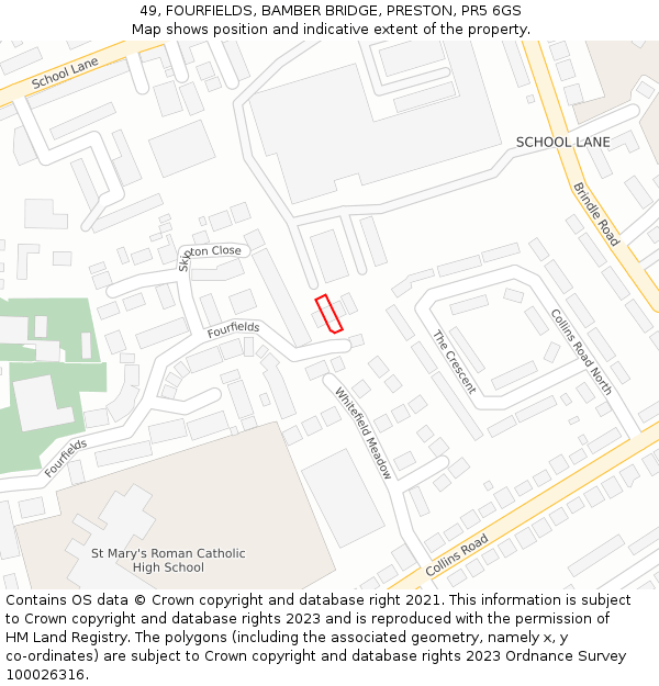 49, FOURFIELDS, BAMBER BRIDGE, PRESTON, PR5 6GS: Location map and indicative extent of plot