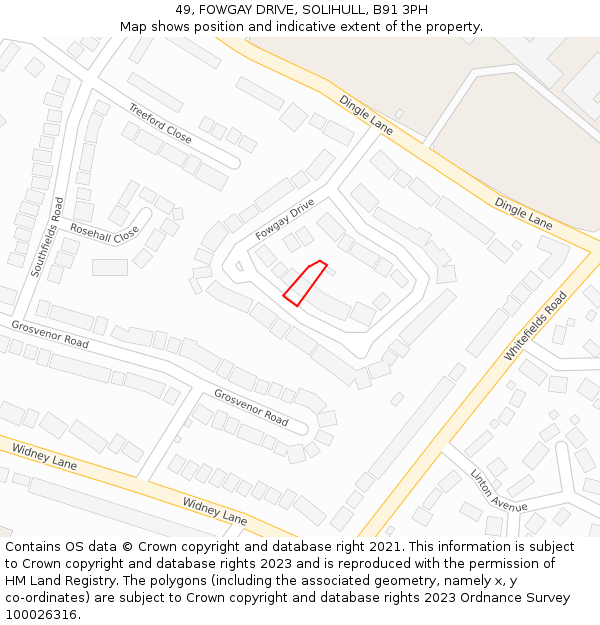 49, FOWGAY DRIVE, SOLIHULL, B91 3PH: Location map and indicative extent of plot