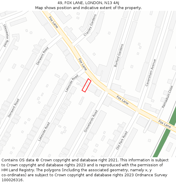 49, FOX LANE, LONDON, N13 4AJ: Location map and indicative extent of plot