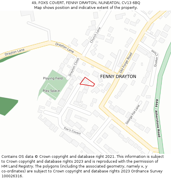 49, FOXS COVERT, FENNY DRAYTON, NUNEATON, CV13 6BQ: Location map and indicative extent of plot