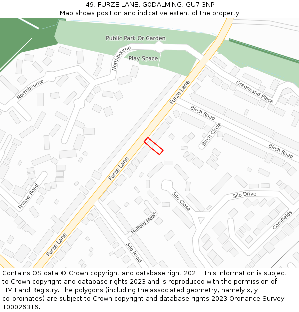 49, FURZE LANE, GODALMING, GU7 3NP: Location map and indicative extent of plot