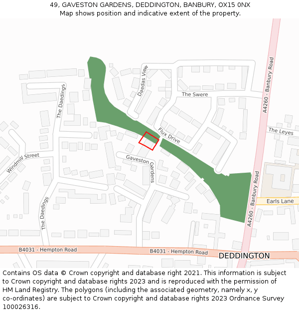 49, GAVESTON GARDENS, DEDDINGTON, BANBURY, OX15 0NX: Location map and indicative extent of plot