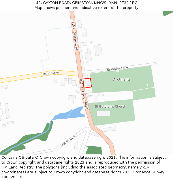 49, GAYTON ROAD, GRIMSTON, KING'S LYNN, PE32 1BG: Location map and indicative extent of plot