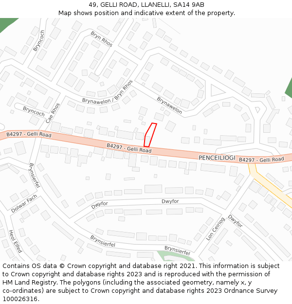 49, GELLI ROAD, LLANELLI, SA14 9AB: Location map and indicative extent of plot