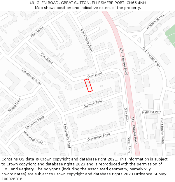 49, GLEN ROAD, GREAT SUTTON, ELLESMERE PORT, CH66 4NH: Location map and indicative extent of plot