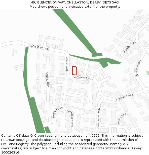 49, GLENDEVON WAY, CHELLASTON, DERBY, DE73 5AG: Location map and indicative extent of plot