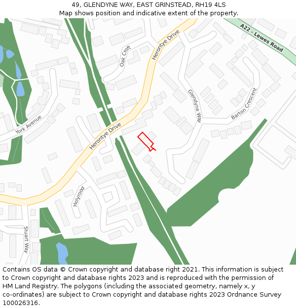 49, GLENDYNE WAY, EAST GRINSTEAD, RH19 4LS: Location map and indicative extent of plot