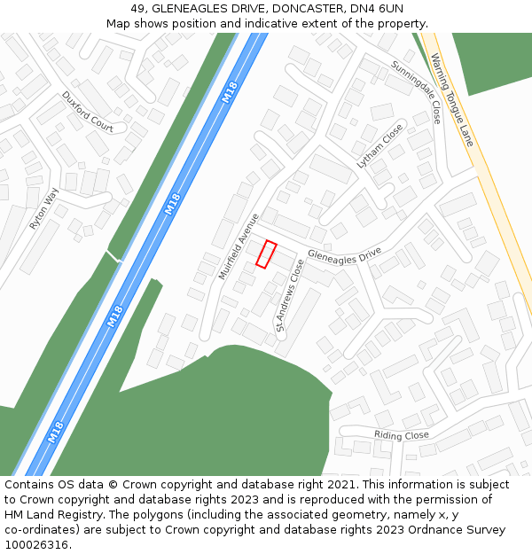 49, GLENEAGLES DRIVE, DONCASTER, DN4 6UN: Location map and indicative extent of plot