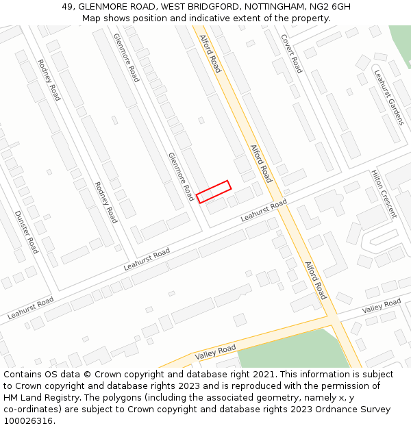 49, GLENMORE ROAD, WEST BRIDGFORD, NOTTINGHAM, NG2 6GH: Location map and indicative extent of plot