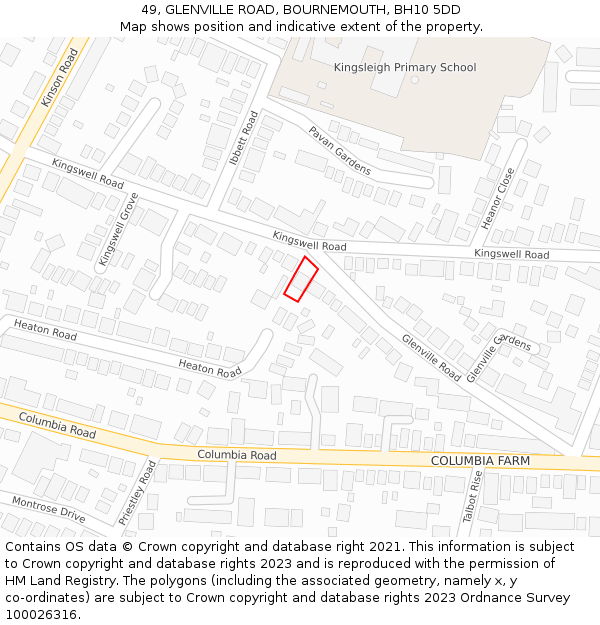 49, GLENVILLE ROAD, BOURNEMOUTH, BH10 5DD: Location map and indicative extent of plot