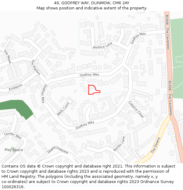 49, GODFREY WAY, DUNMOW, CM6 2AY: Location map and indicative extent of plot