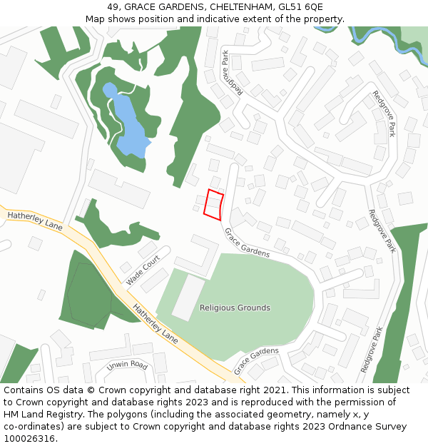 49, GRACE GARDENS, CHELTENHAM, GL51 6QE: Location map and indicative extent of plot