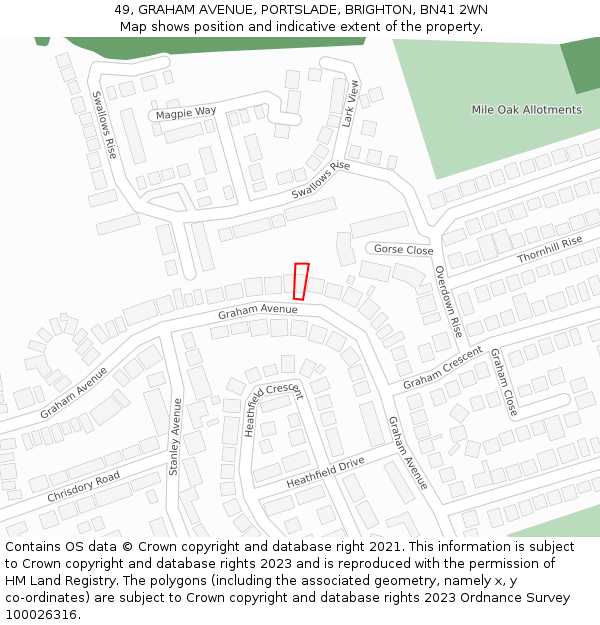 49, GRAHAM AVENUE, PORTSLADE, BRIGHTON, BN41 2WN: Location map and indicative extent of plot