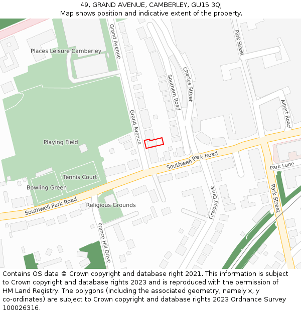 49, GRAND AVENUE, CAMBERLEY, GU15 3QJ: Location map and indicative extent of plot