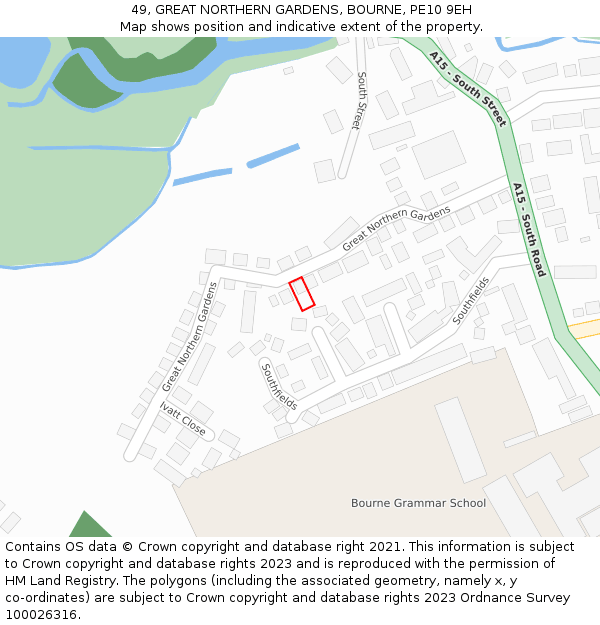 49, GREAT NORTHERN GARDENS, BOURNE, PE10 9EH: Location map and indicative extent of plot