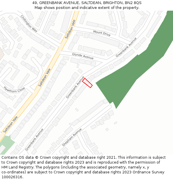 49, GREENBANK AVENUE, SALTDEAN, BRIGHTON, BN2 8QS: Location map and indicative extent of plot