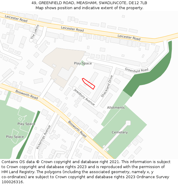 49, GREENFIELD ROAD, MEASHAM, SWADLINCOTE, DE12 7LB: Location map and indicative extent of plot