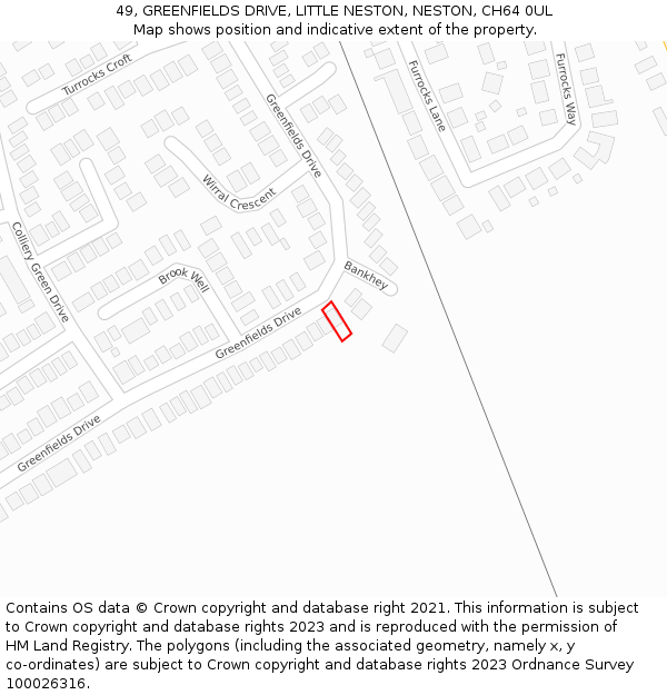 49, GREENFIELDS DRIVE, LITTLE NESTON, NESTON, CH64 0UL: Location map and indicative extent of plot