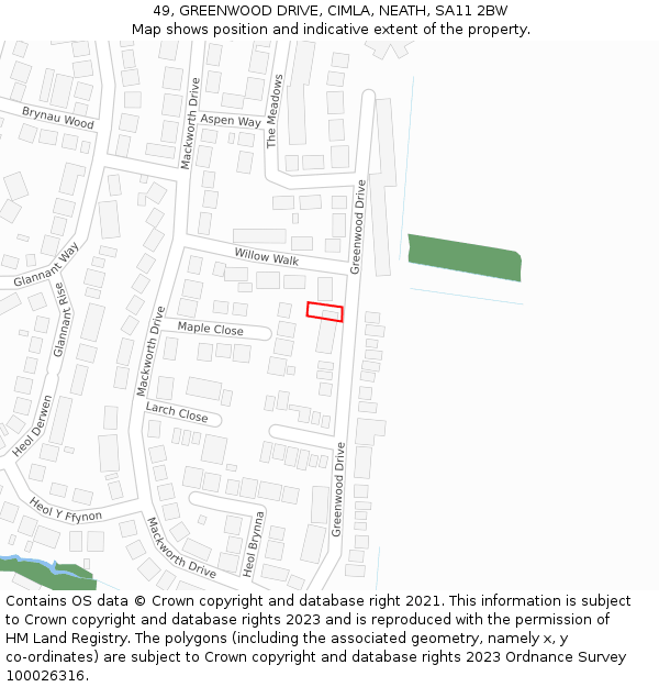 49, GREENWOOD DRIVE, CIMLA, NEATH, SA11 2BW: Location map and indicative extent of plot